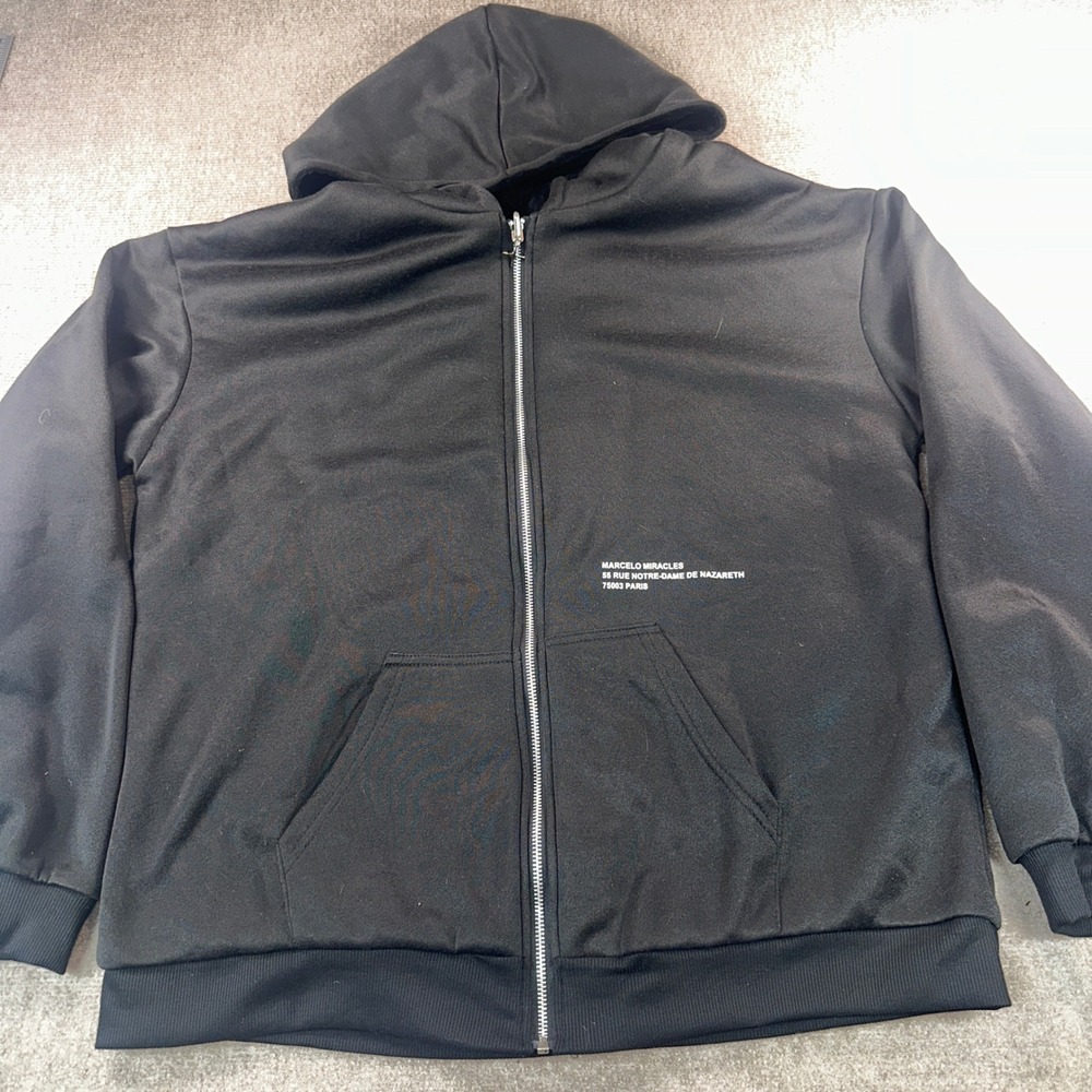 Marcelo Miracles Black Full Zip Hoodie Paris Graphic Plush Lined Mens XL